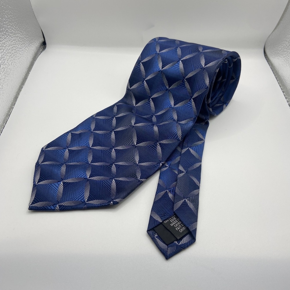 Crazy Horse Designer Necktie Mens Blue Geometric Silk Adjustable Business Formal